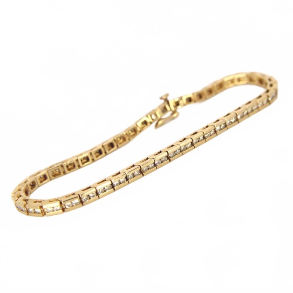 Vintage 14kt Yellow Gold Diamond 1.50 CT Channel Set Tennis Link Bracelet
